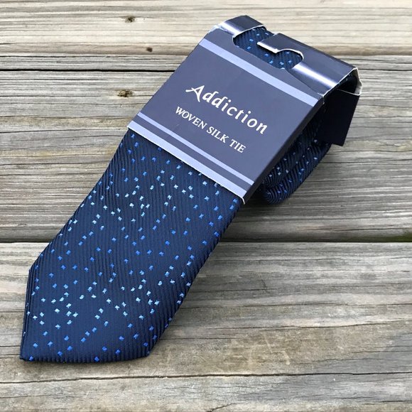 Addiction Men Tie Blue Woven Silk Tie Classic Neck - Picture 8 of 9
